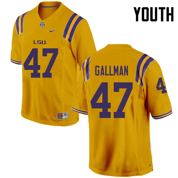 Youth #47 Trey Gallman LSU Tigers College Football Jerseys Sale-Gold